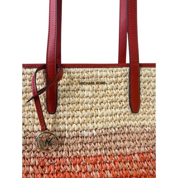 Michael Kors Women The Michael Bag Large Ombré Straw Shoulder Tote Bag Red Clay - Picture 5 of 11